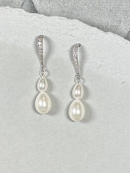 Bridal Tear Drop Pearl Earrings, 2 of 2