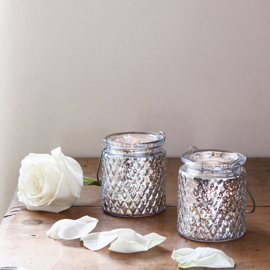 pair of silver glass led tea light jars by lights4fun