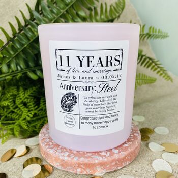 Personalised 11th Steel Anniversary Meaning Candle, 4 of 11