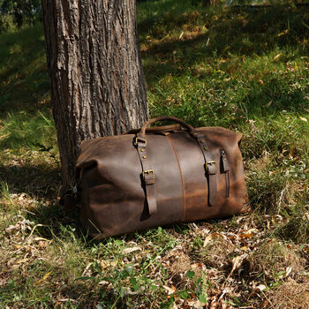 Zip Detail Genuine Leather Holdall Dark Brown, 2 of 12