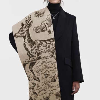 Woodland Tales Taupe Jacquard Scarf, 2 of 6