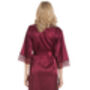 British Made Burgundy Long Satin Dressing Gown With Lace Detail Ladies Size 8 To 28 UK, thumbnail 4 of 5