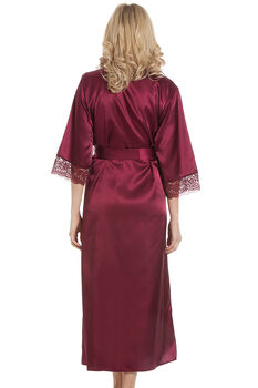 British Made Burgundy Long Satin Dressing Gown With Lace Detail Ladies Size 8 To 28 UK, 4 of 5