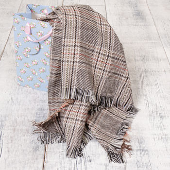 Beige And Grey Unisex Check Scarf, 3 of 8