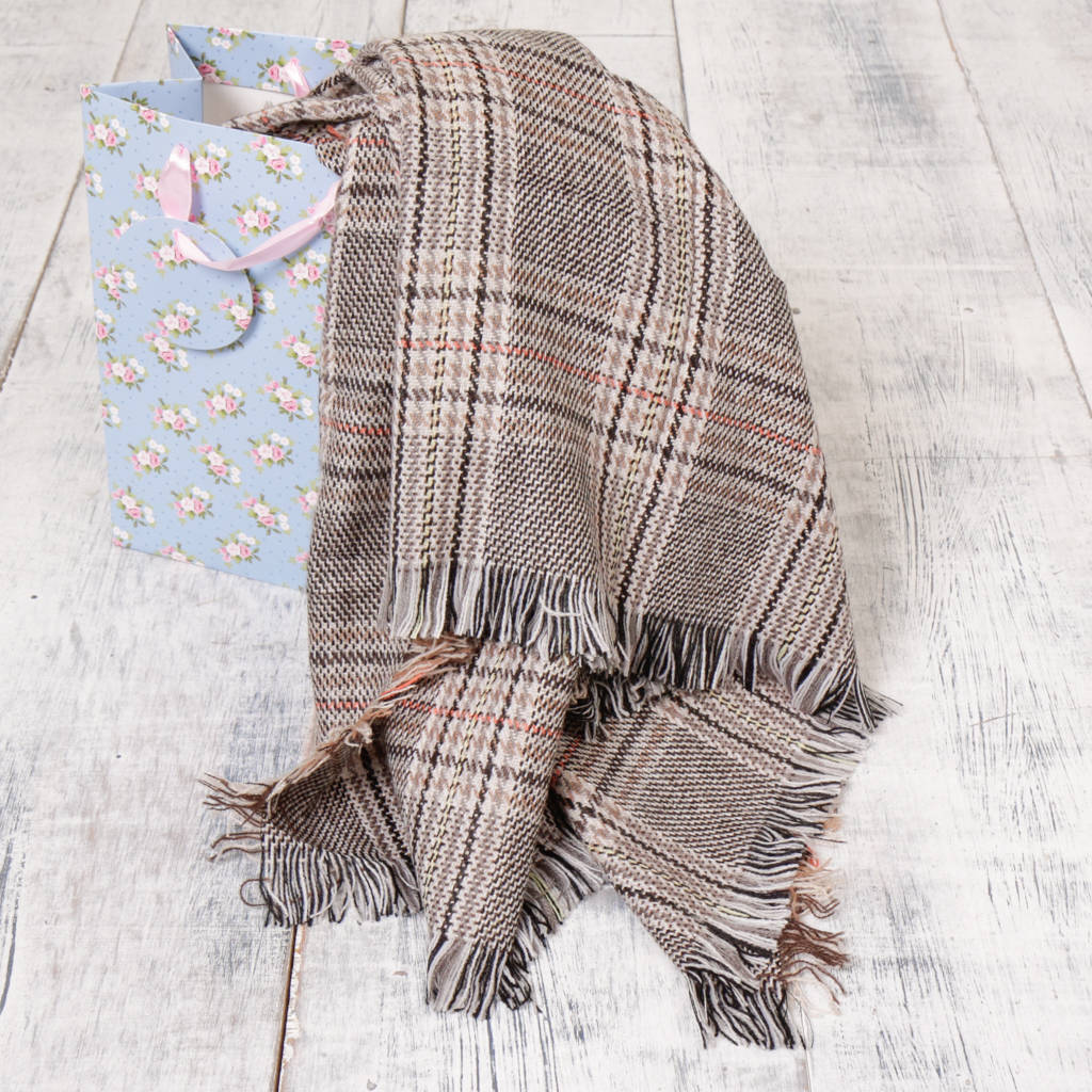 Beige And Grey Unisex Check Scarf By Dibor | notonthehighstreet.com