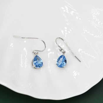 Sterling Silver Topaz Blue Cz Droplet Drop Earrings, 7 of 12
