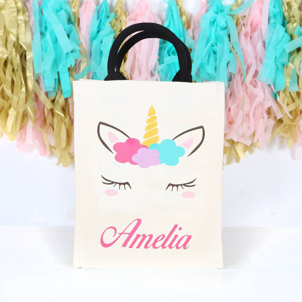 Personalised Girls Unicorn Canvas Bag With Rope Handles By Red Berry Apple
