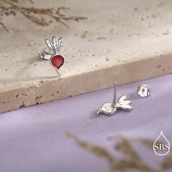 Sterling Silver Beetroot / Radish Stud Earrings, 3 of 12