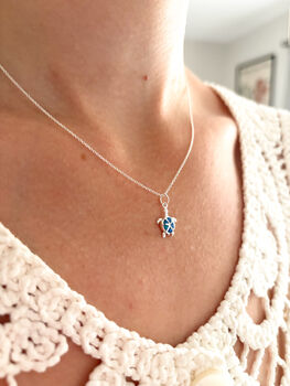 Sterling Silver Blue Opal Turtle Pendant Necklace, 5 of 9