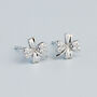 Sterling Silver Sparkly Four Leaf Clover Stud Earrings, thumbnail 2 of 5