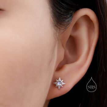 Moonstone Starburst Stud Earrings In Sterling Silver, 5 of 9