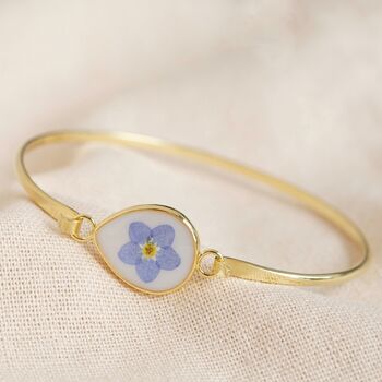 Real Pressed Forget Me Not Bangle In Gold Plating, 7 of 11