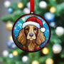 Working Cocker Spaniel Chocolate In Santa Hat Suncatcher Decoration, thumbnail 2 of 6