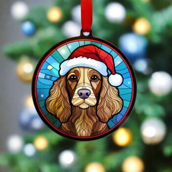 Working Cocker Spaniel Chocolate In Santa Hat Suncatcher Decoration, 2 of 6