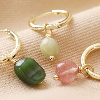 African Jade Stone Hoop Earrings In Gold Plating, 6 of 7