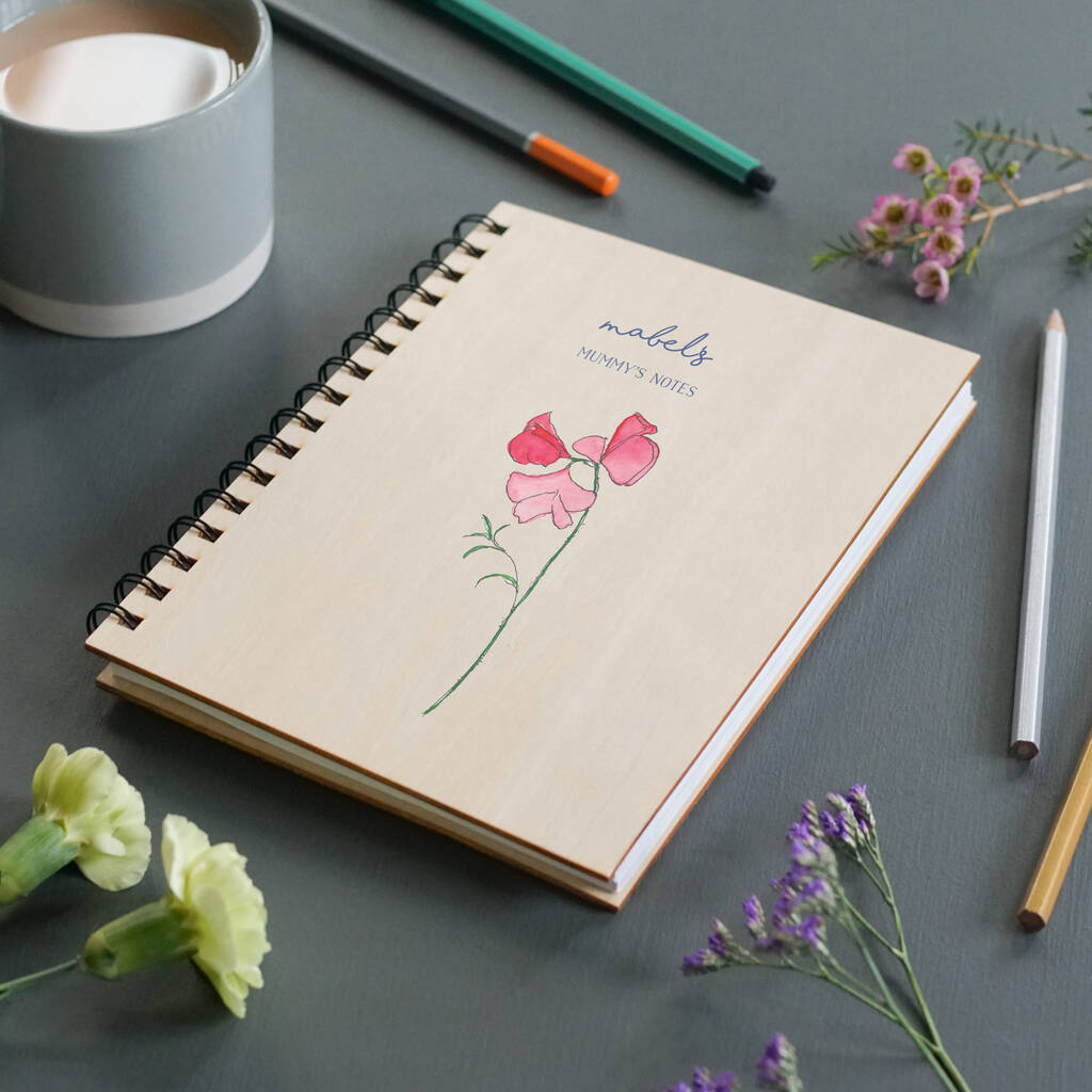 Personalised Birth Flower Wooden Notebook, 1 of 4