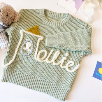 Personalised Polar Bear Woolly Hat Sweater Hand Felted Kids Jumper Custom Name, 2 of 5