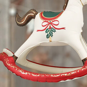 Festive Red And Green Foil Rocking Horse Balloon, 3 of 5