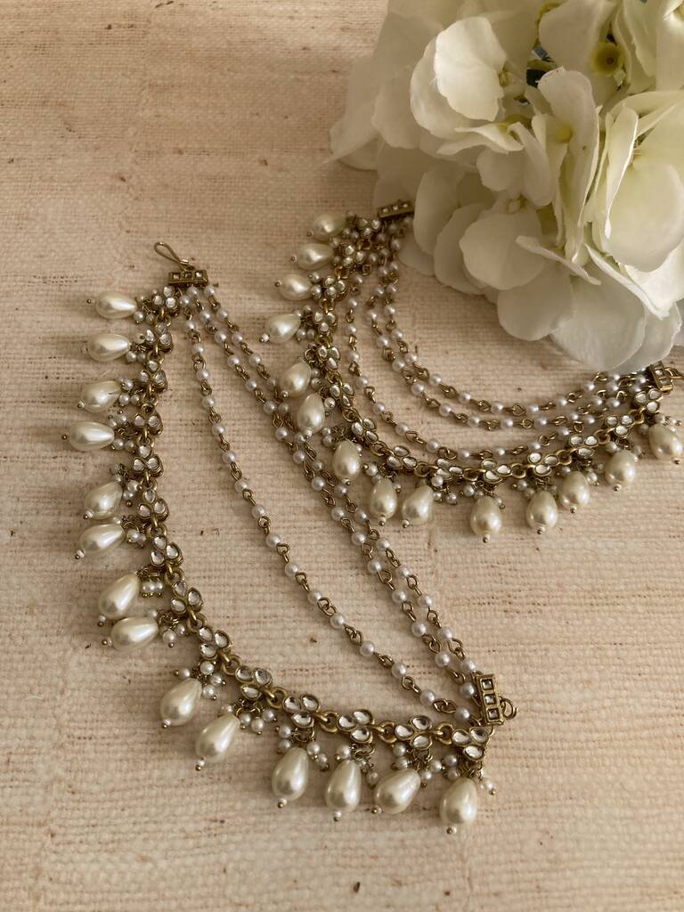 Antique Gold Plated Pearl Ear Chains/Kaan Chain, 1 of 4