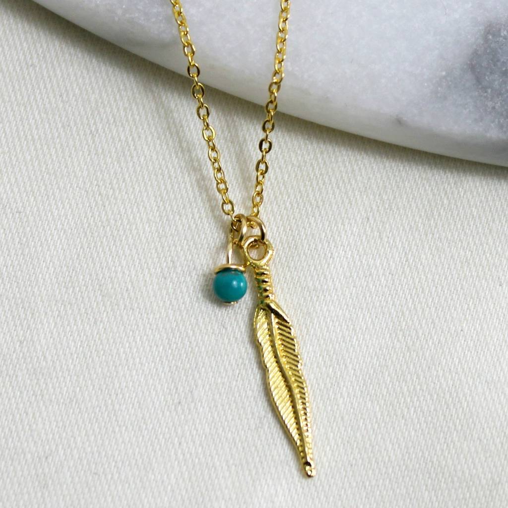 personalised gold feather and birthstone necklace by completely charmed ...