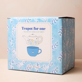 Cornflower Blue Floral Bee Ceramic Teapot And Mug Set, 9 of 9