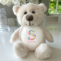 Personalised Patchwork Alphabet Cream New Baby Teddy Bear, thumbnail 7 of 7