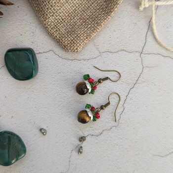Christmas Pudding Earrings With Tigers Eye, 9 of 11