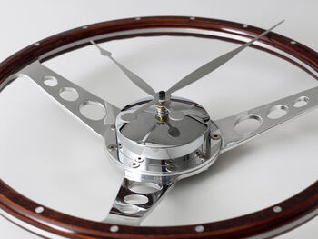 Classic Car Walnut Steering Wheel Wall Clock, 6 of 12