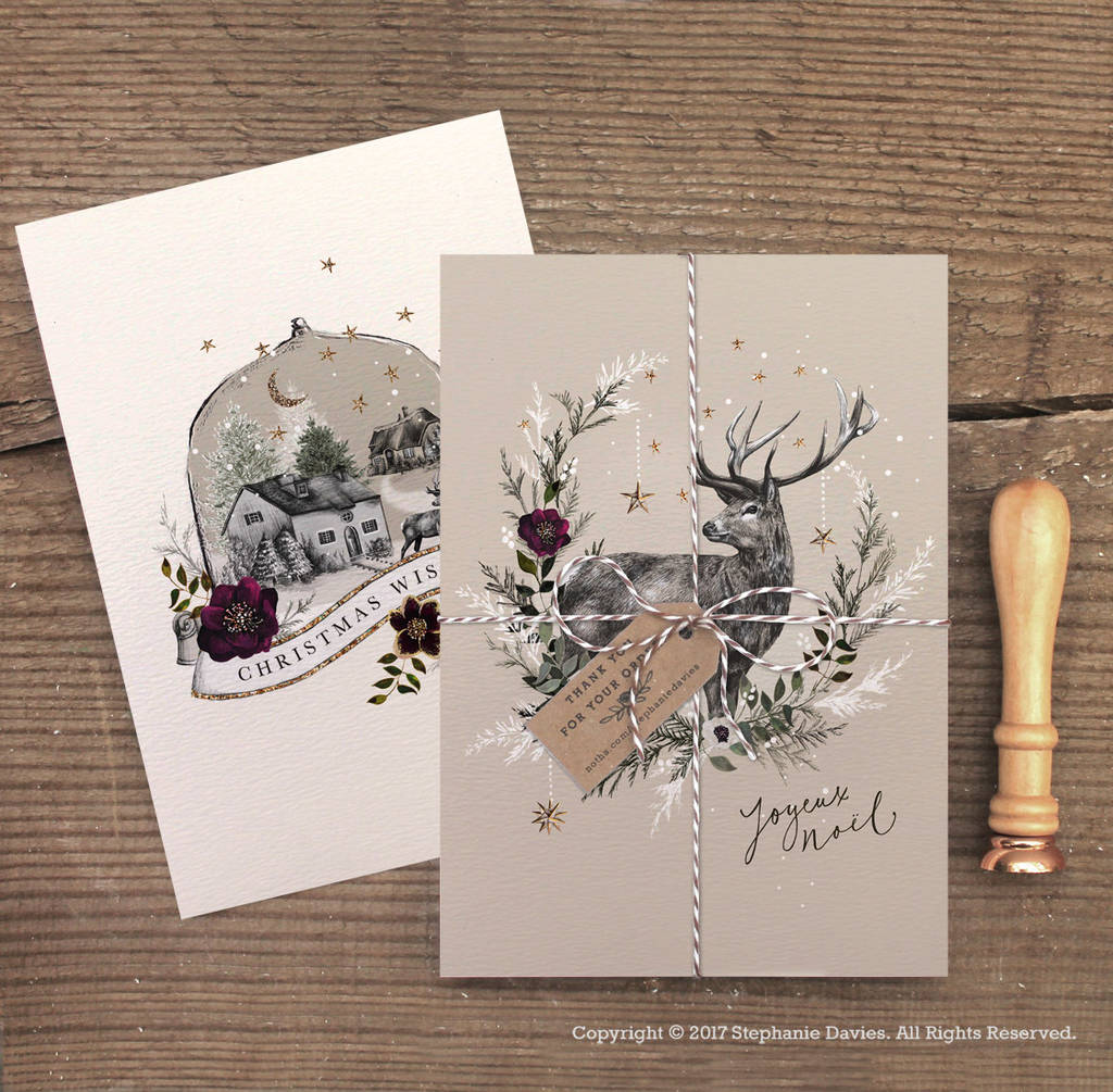 Pack Of Luxury Christmas Deer And Globe Cards, 1 of 3