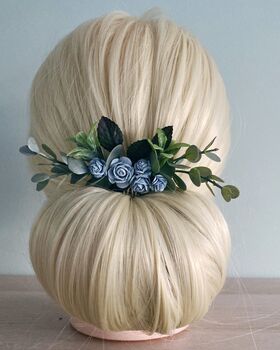 Dusty Blue Flower Hair Comb, 5 of 7
