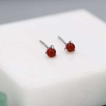 Natural Red Carnelian Stud Earrings In Sterling Silver, 2 of 11
