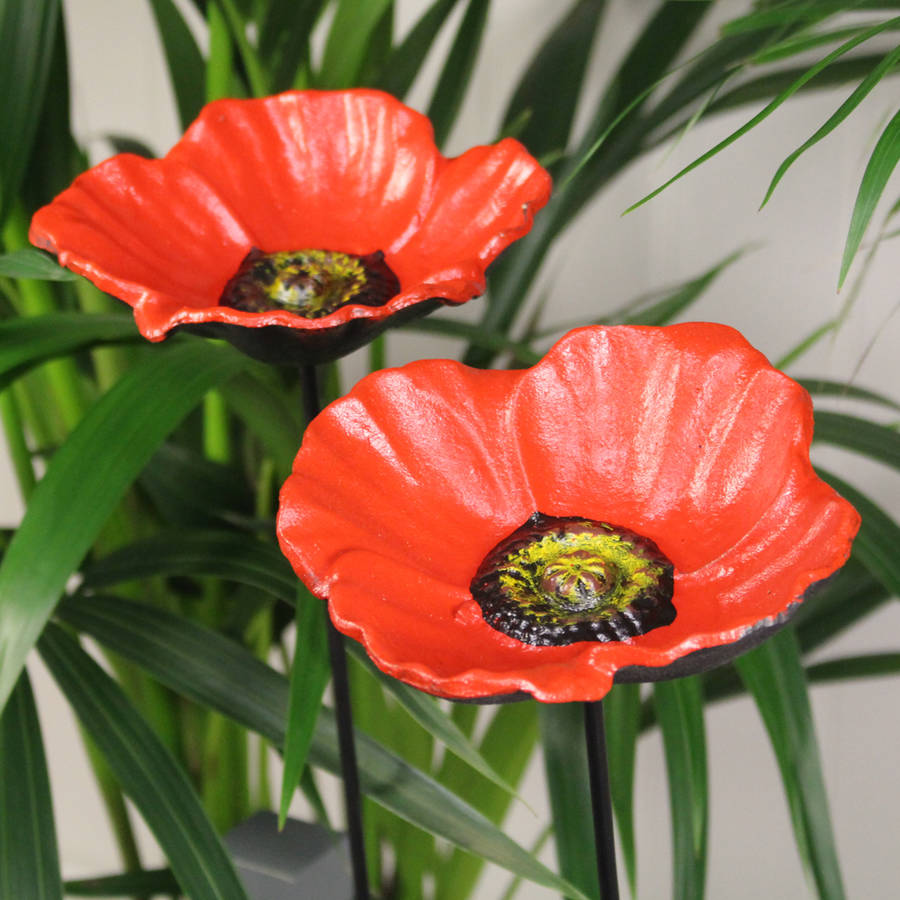 set of five cast iron poppy bird feeder dishes by garden selections
