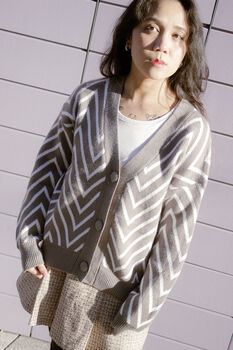 Grey Zig Zag Print Cardigan, 3 of 7