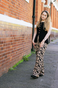 Brown Leopard Print Knit Wide Trousers, 4 of 9