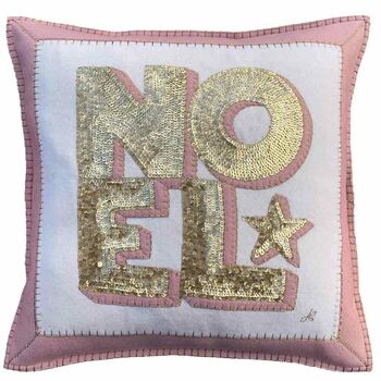 Pink Sequin Noel Cushion In Luxury Wool, 2 of 3