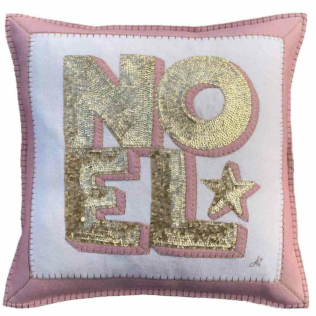 Pink Sequin Noel Cushion In Luxury Wool