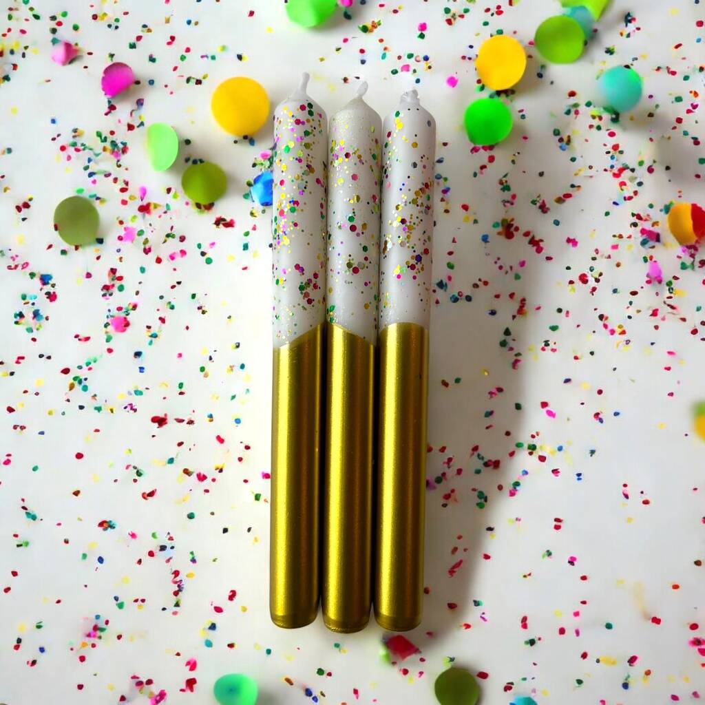 White, Gold And Colourful Glitter Christmas Candles 'Funfetti', 1 of 5