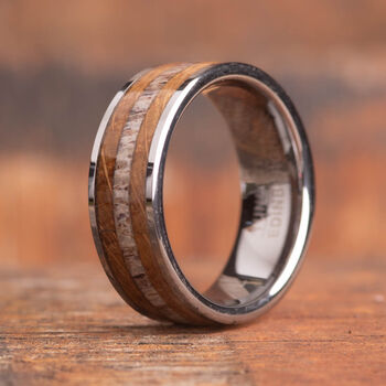 Stag Antler And Whisky Barrel Wood Tungsten Ring – 8mm Wide, 5 of 7