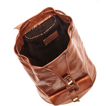 Drawstring Leather Backpack Tan Brown Sac A Do, 3 of 4