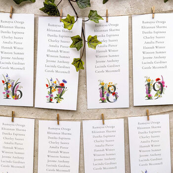 Wildflower Numbers Hanging Table Plan Cards, 3 of 3