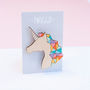 Wooden Unicorn Brooch With Rainbow Mane, thumbnail 3 of 7