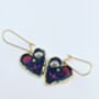 Pressed Flowers Black Heart Earrings Small Hand Made, thumbnail 3 of 12
