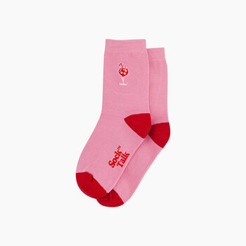 Embroidered Aperitivo Spritz Combed Cotton Socks In Pink, 3 of 4