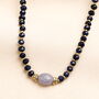 Navy Semi Precious Stone Beaded Necklace In Gold, thumbnail 1 of 2