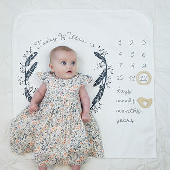 Personalised Baby Age Feather Wreath Blanket, 2 of 7