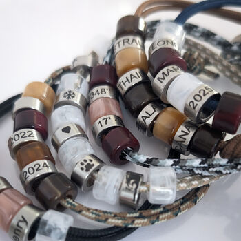 Personalised Beaded Bracelet With Engraved Rings – Custom Travel Bracelet, Memory Keepsake Gift For Him, 2 of 9