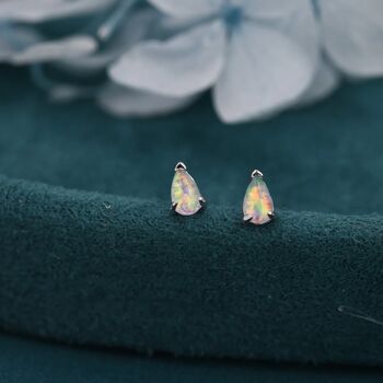 Tiny Opal Pear Stud Earrings In Sterling Silver, 3 of 11