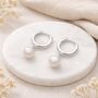 Sterling Silver Freshwater Pearl Huggie Hoop Earrings – 7mm Pearls, thumbnail 1 of 7