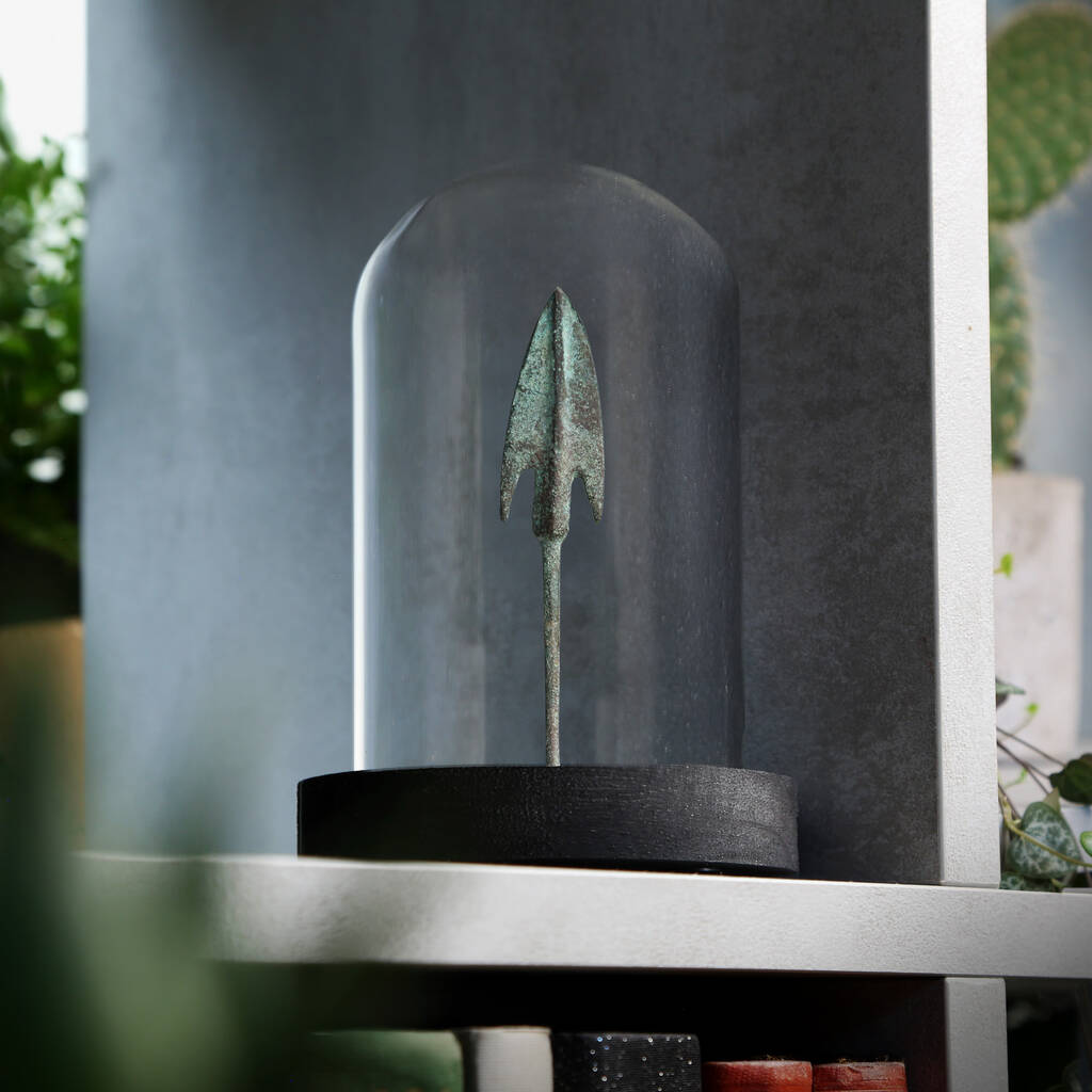 Mycenaean Greek Arrowhead Authentic Fossil Glass Bell Jar, 1 of 4