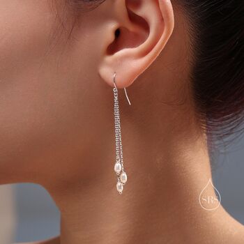 Sterling Silver Genuine Pearl Drop Hook Cascade Earrings, 2 of 11